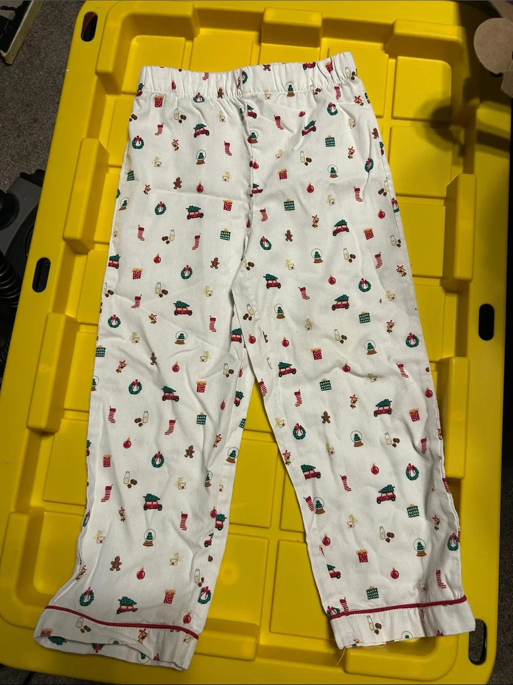 Petit Lem Cream Holiday Print Kids Pajama Set with Red Piping